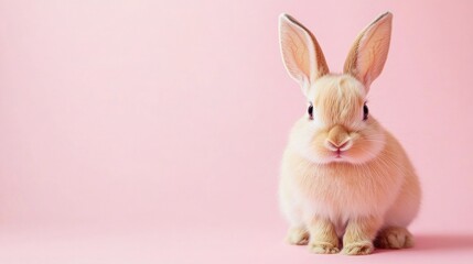 Fototapeta premium Photo of a little bunny, on a soft pink background Easter theme