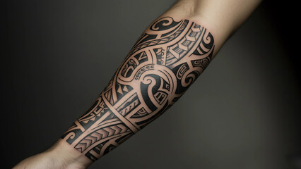 A creative interpretation of tribal arm tattoo using professional photography techniques Generated Ai, 0890