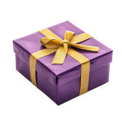 Obraz premium Elegant Purple Gift Box with Golden Ribbon Wrapped in Festive Style for Celebrations and Special Occasions