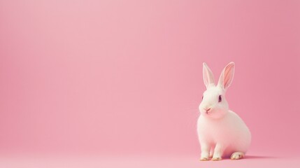 Obraz premium Photo of a little bunny, on a soft pink background Easter theme