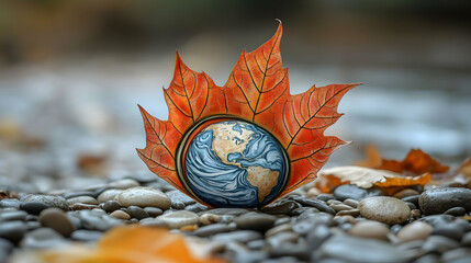 Earth nestled in autumn leaf