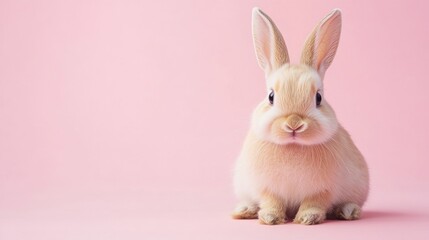 Fototapeta premium Photo of a little bunny, on a soft pink background Easter theme