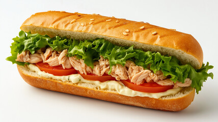 Baguette with tuna and lettuce isolated background