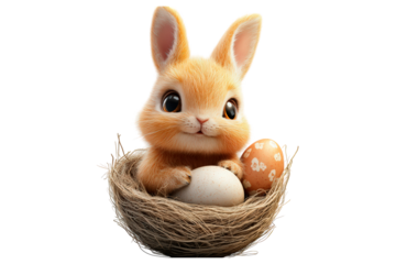 Adorable bunny hidden in Easter egg isolated on transparent background