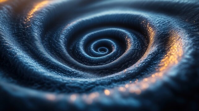 Abstract spiral vortex, dark blue, glowing center