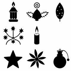 Christmas and new year icons set vector illustrations. festive, décor elements