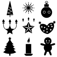Christmas and new year icons set vector illustrations. festive, d&eacute;cor elements