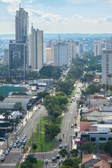 Beautiful aerial view of Campo Grande MS, Brazil at Afonso Pena Avenue, the main avenue of Campo Grande city.