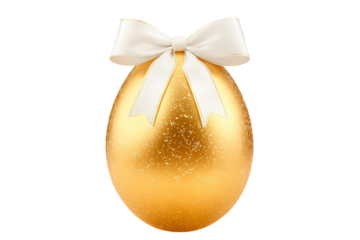 Golden egg with a white ribbon isolated on transparent background