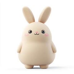 Fototapeta premium Cute Chubby Beige Rabbit with Pink Cheeks and Black Eyes