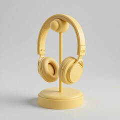 Stylish Pastel Yellow Wireless Headphones on Stand Minimalist Audio Device