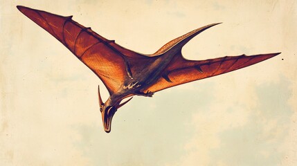 Vintage style illustration of a pterodactyl soaring through the sky retro colors