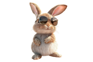 Funny rabbit in large sunglasses isolated on transparent background