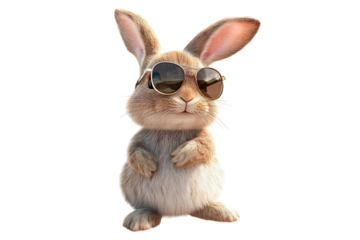 Funny rabbit in large sunglasses isolated on transparent background