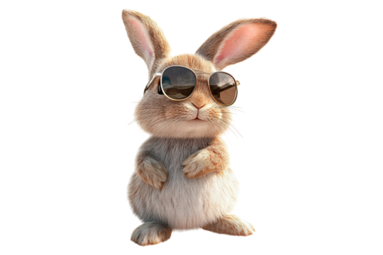 Funny rabbit in large sunglasses isolated on transparent background