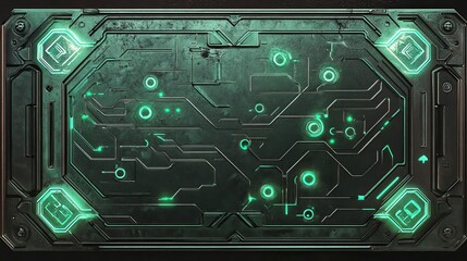 Futuristic Green Neon Tech Panel SciFi Metal Texture Background Digital Art Illustration Design Element Grunge Industrial Modern Abstract Graphic     