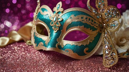 Image of elegant venetian mask over glitter background