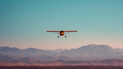Fototapeta na wymiar Small Plane Soaring Over Desert Mountains Aerial View