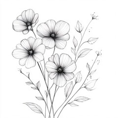 Hand-Drawn Floral Line Art Doodles for Elegant Home Decoration
