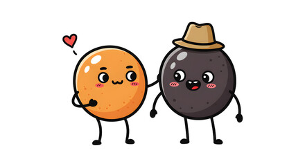 Fototapeta premium Cute Kawaii Fruit Characters in Love Illustration