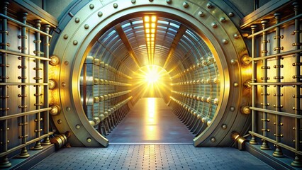 Obraz premium A luminous tunnel of wealth leading to new horizons of financial opportunities and growth