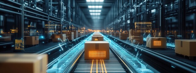 Fototapeta premium Automated Conveyor System in a Futuristic Factory