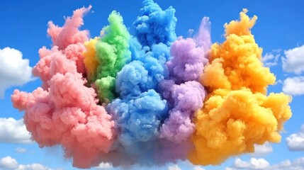 Fototapeta premium Explosion of vibrant colors spreading against blue sky background. For art, creativity