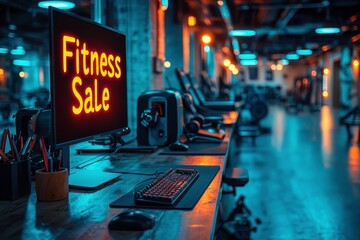Fitness Sale Display on Monitor in Gym Setting
