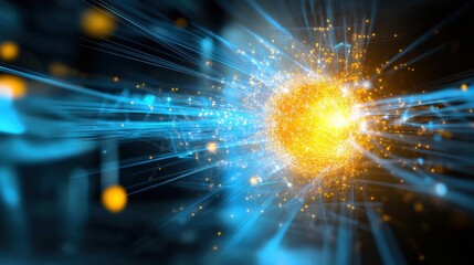 Fototapeta premium Dynamic energy burst abstract space digital artwork high-tech environment close-up concept of quantum physics
