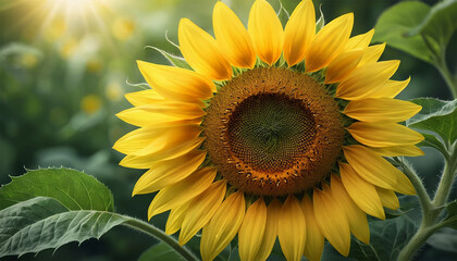 Fototapeta premium photograph of a vibrant mustard flower in full bloom, with delicate yellow petals and green buds. The flower is bathed in natural sunlight, highlighting its intricate details and soft textures.