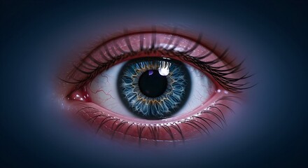 Obraz premium Detailed Human Eye Close-up with Blue Iris and Long Lashes