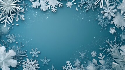 Sophisticated winter invitation template with layered ornamental details, crystalline geometric patterns blending with organic swirls, cool arctic color scheme with metallic accents, negative space