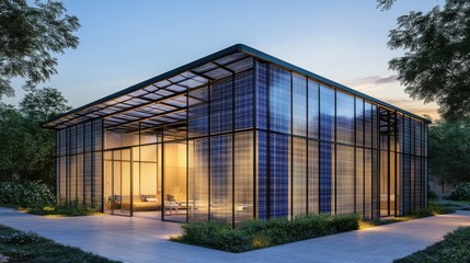 Fototapeta premium Green technology-integrated home with AI-controlled energy distribution and solar smart glass