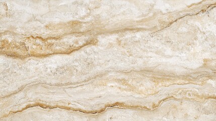 Obraz premium Weathered travertine marble texture with natural pitting and subtle surface variations, soft matte finish enhancing tactile quality, gentle flowing patterns in warm cream tones, authentic stone