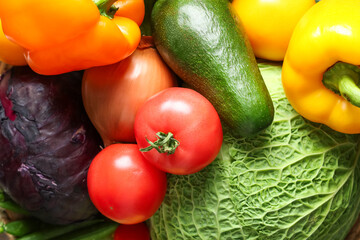 Texture of different fresh vegetables, closeup