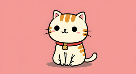 Obraz premium Cute Cartoon Cat with Collar Illustration