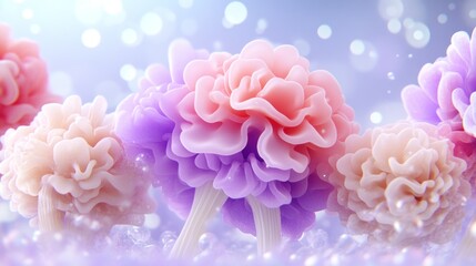 Obraz premium Floral Fantasy Pink and lavender petals emerge on blurred bokeh background for cosmetic industry use