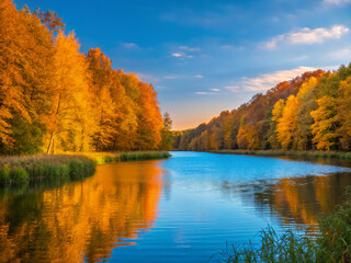 autumn in the park. autumn, water, lake, landscape, river, nature, fall, tree, sky, forest, trees, reflection, pond, blue, park, yellow, wood, foliage, clouds, beautiful, leaf, green, colors, season, 