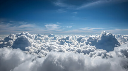 Naklejka premium A vast expanse of fluffy white clouds fills the blue sky
