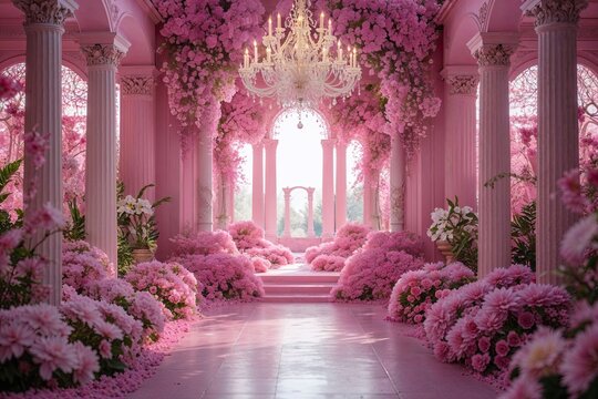 Romantic Elegant Pink Scenery with Enchanting Flora and Soft Luminescence