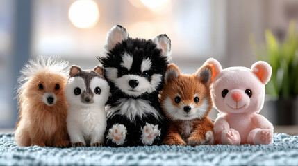 Fototapeta premium A group of adorable plush animal toys sitting together