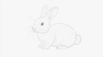 Fototapeta premium Playful rabbit tracing template with rounded ear outlines, dotted line forming fluffy body shape, simple paw marks, cotton tail circle, clear starting points, pure white background, grey dashed