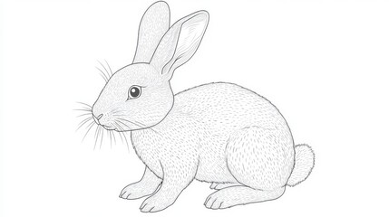 Obraz premium Playful rabbit tracing template with rounded ear outlines, dotted line forming fluffy body shape, simple paw marks, cotton tail circle, clear starting points, pure white background, grey dashed
