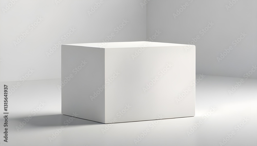 Aufkleber a minimalist mockup of a blank white cube, floating in a soft, diffused light, perfect for showcasin