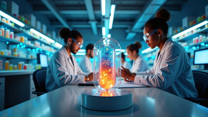 scientists in a lab observe an interesting light