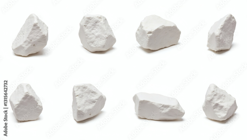 Poster eight pieces of natural chalk stones or rocks in a circle, capturing the texture and form of each in
