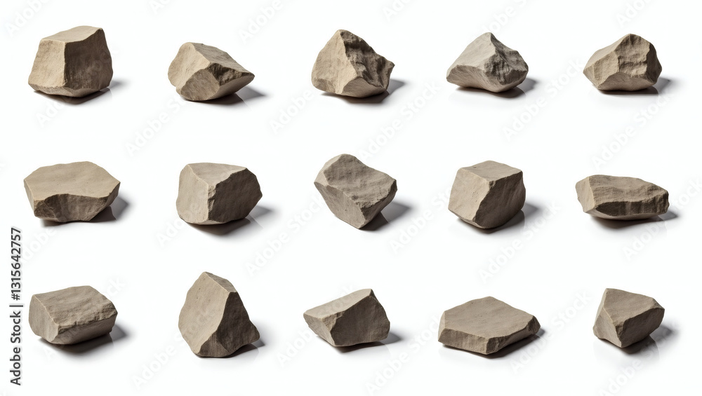 Leinwandbilder A collection of fifteen various rough rocks on a seamless background. The rocks come in various shapes and sizes, creating interesting visual variety.