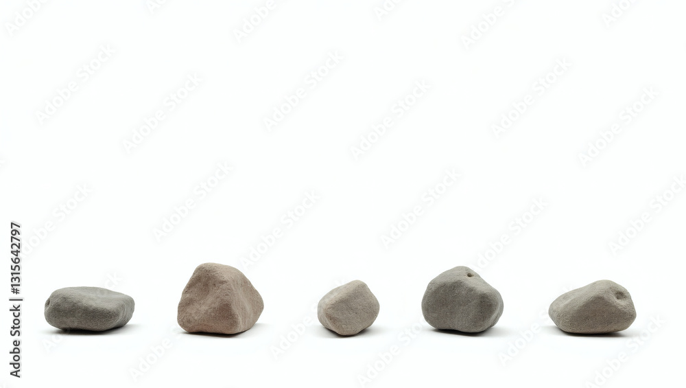 Poster a row of five stones. different in size and shape, the stones rest horizontally, casting gentle shad