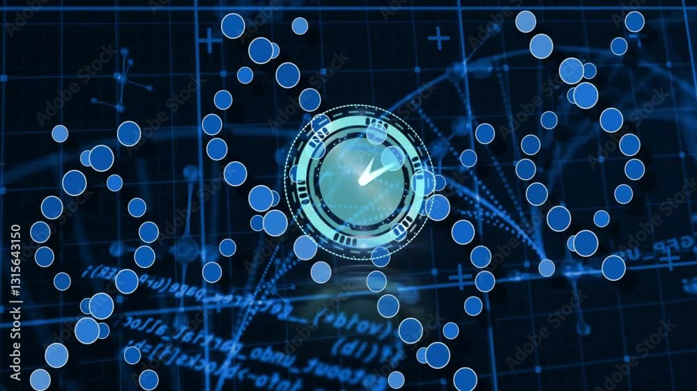 Poster futuristic digital interface with circular elements and blue data points animation