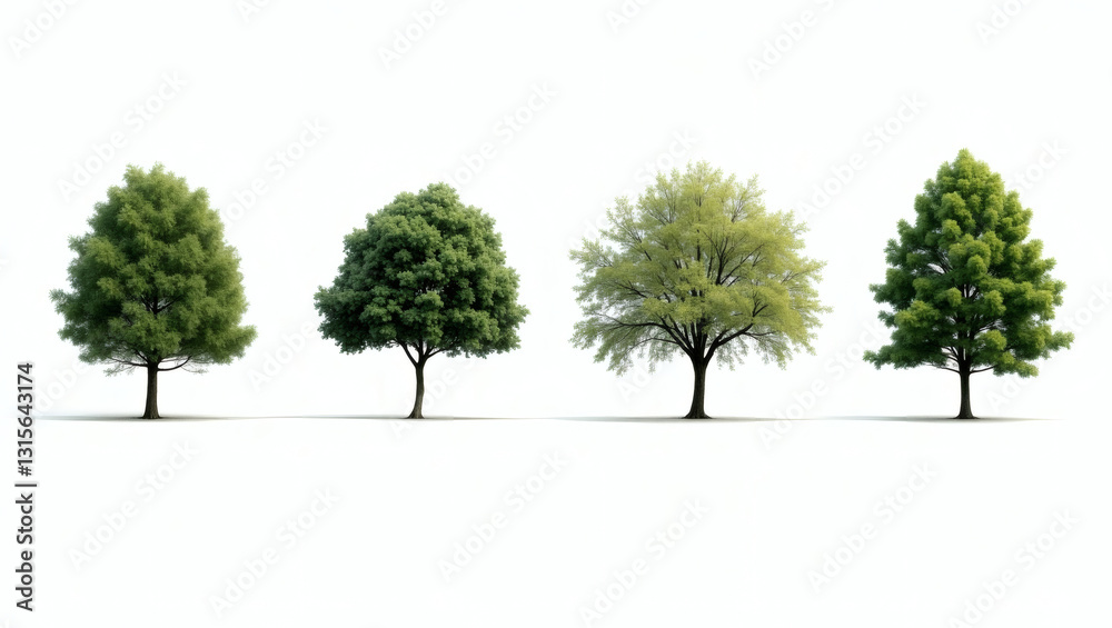 Aufkleber a collection of four trees in a row with lush green leaves standing